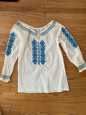Vintage 80s Greek White Gauze Peasant Blouse